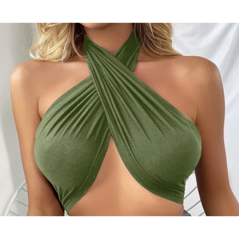 Green Tie Halter Top